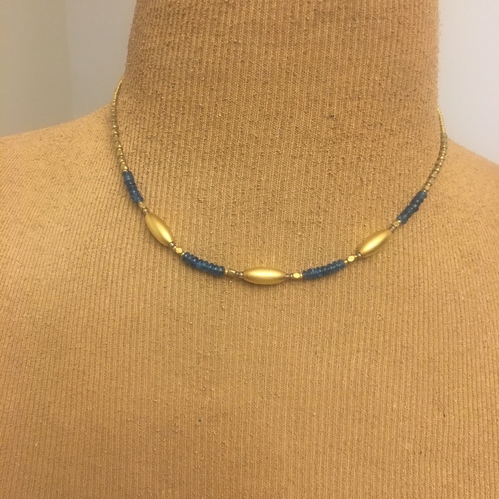 Gold and Blue Beaded Necklace